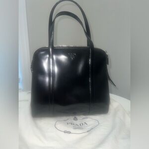 90s Vintage Prada Spazzolato bag In Black Noir CBK Carolyn Bessette Kennedy